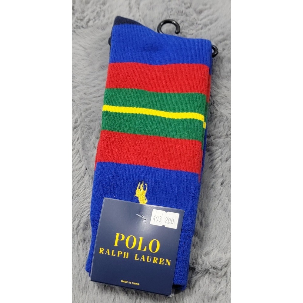 Polo Ralph Lauren Socks Mens 10-13 Royal Multicolor Rugby Stripe Crew Mid Calf
